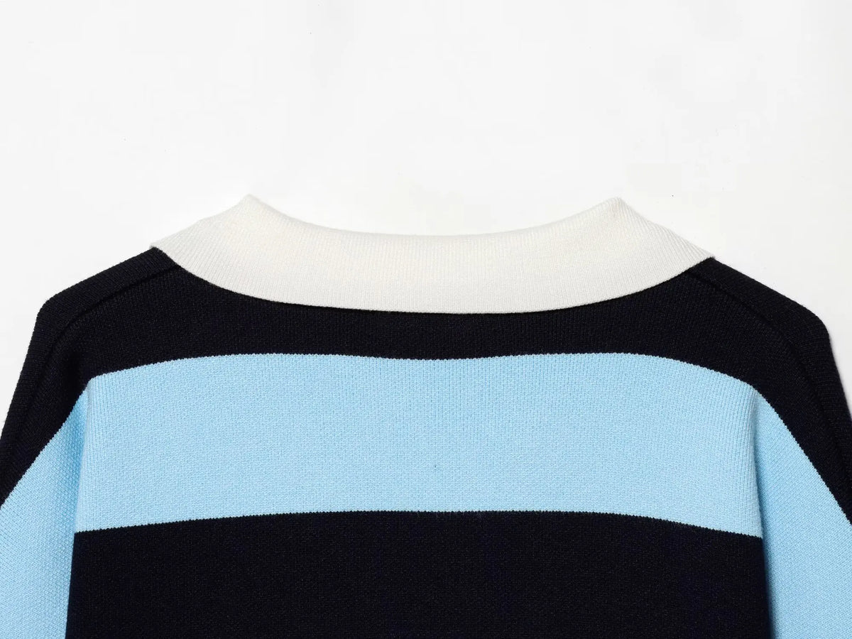 Women's Striped Polo Sweater Casual Long Sleeve Loose Pullover