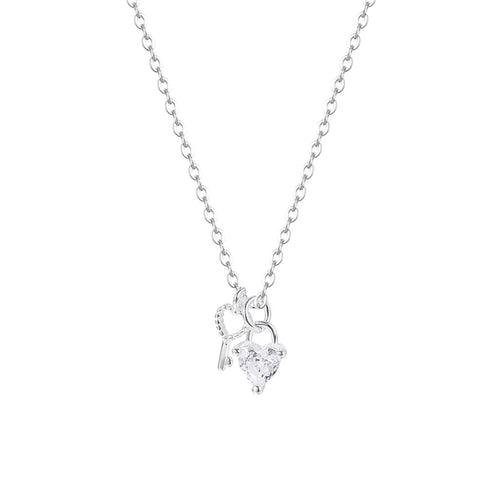 S925 Sterling Silver Unique Key and Heart Pendant Necklace Women Chain Jewelry