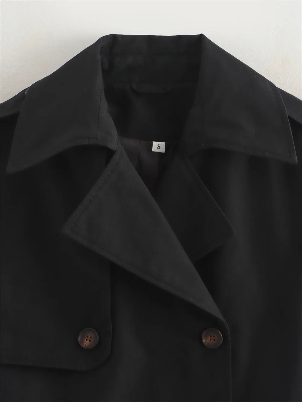 Women's Cropped Trench Coat Autumn Jacket Women Streetwear Double Breasted Long Sleeve