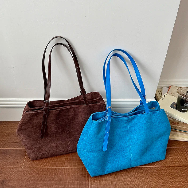 Women's Tote Bag Vintage Soft Faux-Suede Zipper Shoulder Bag with Phone Pocket