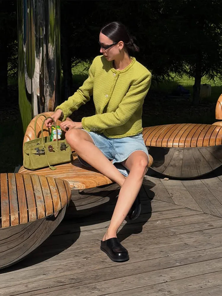 Urban Green Women Jacket Elegant Long Sleeve O-neck Single Breasted Female Outwear 2026 Autumn Winter Chic New Lady Streetwear