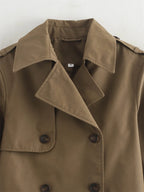 Women's Cropped Trench Coat Autumn Jacket Women Streetwear Double Breasted Long Sleeve