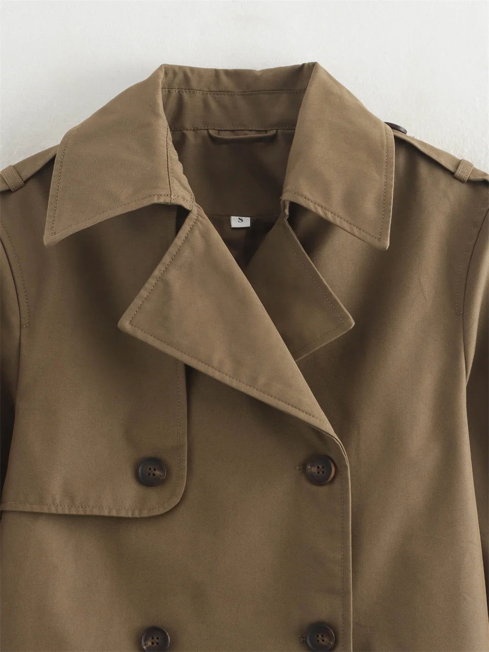 Women's Cropped Trench Coat Autumn Jacket Women Streetwear Double Breasted Long Sleeve