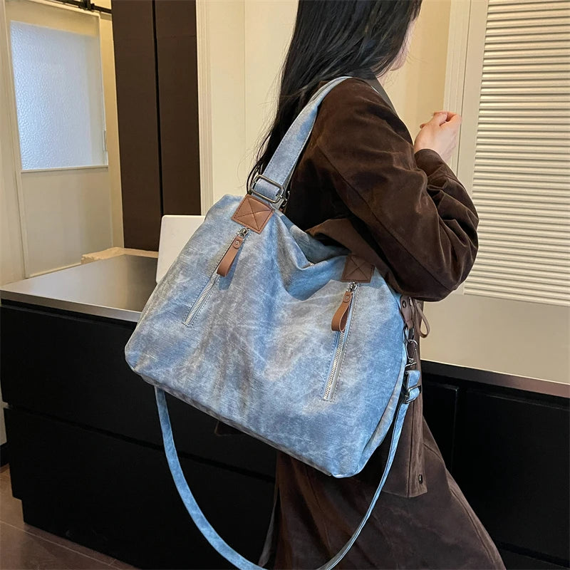 Women's Faux Leather Shoulder Bag with Zipper Closure