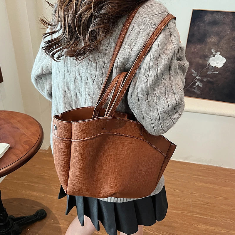 Large Leather Tote Bucket Bags Women Snap with Interior Zipper Purse Handbags