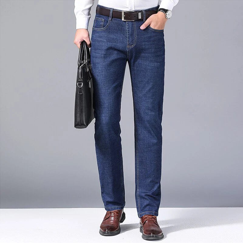 Men's Soft Straight Denim Pants Classic Business Black Biker Jeans Overalls Masculino Pantalone Hombre Mannen Homme