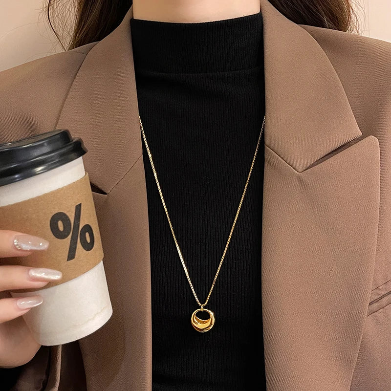 Women's Gold-Tone Circle Pendant Long Necklace
