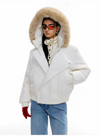 Women's Hooded Winter Bomber Jacket with Faux Fur Trim