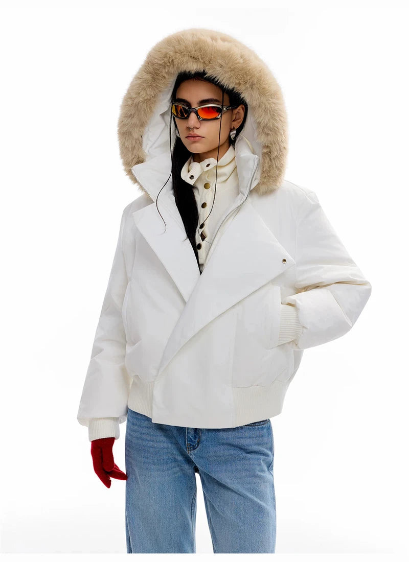 Women's Hooded Winter Bomber Jacket with Faux Fur Trim