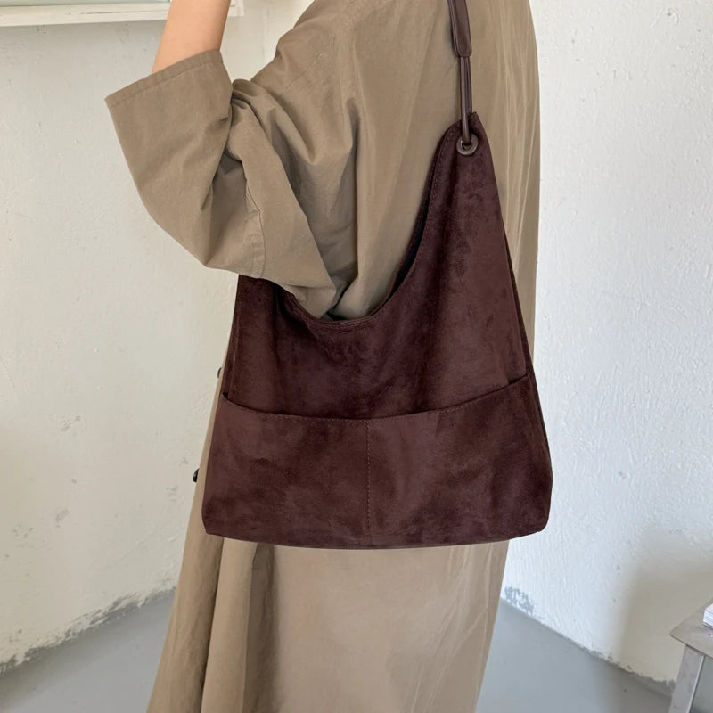 Women's Hobo Bag Vintage Large-Capacity Soft Faux-Suede Hasp Shoulder Bag with Phone Pocket