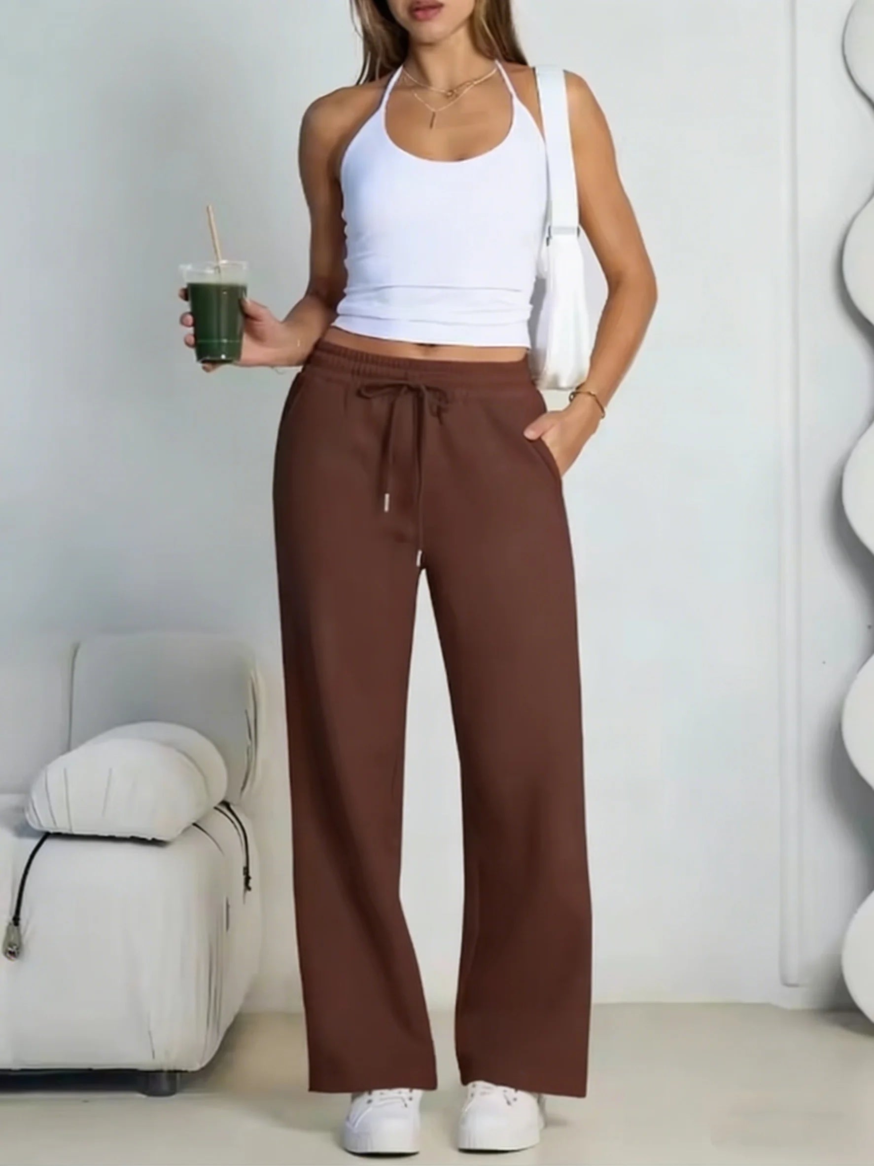 Women's Wide Leg Sweatpants Loose Streetwear Baggy Oversize Gray Sports Pants Drawstring Casual Joggers Trousers