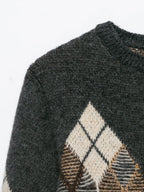 Women's Diamond Argyle Knit Button-Front Cardigan Casual Fashion Sweater