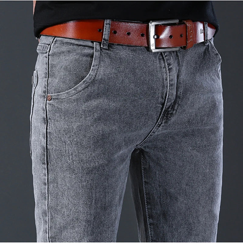 Men's Jeans Slim Fit High-Stretch Straight Leg Mid-Rise Gray Casual Denim Pants