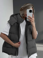 Colete Puffer Oversized com Capuz para Mulher - Streetwear de Poliéster Grosso