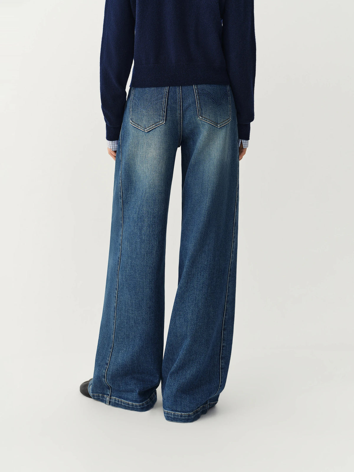 Women's Retro Washed Wide-Leg Flare Jeans – Mid-Rise, Slim Fit, Full Length