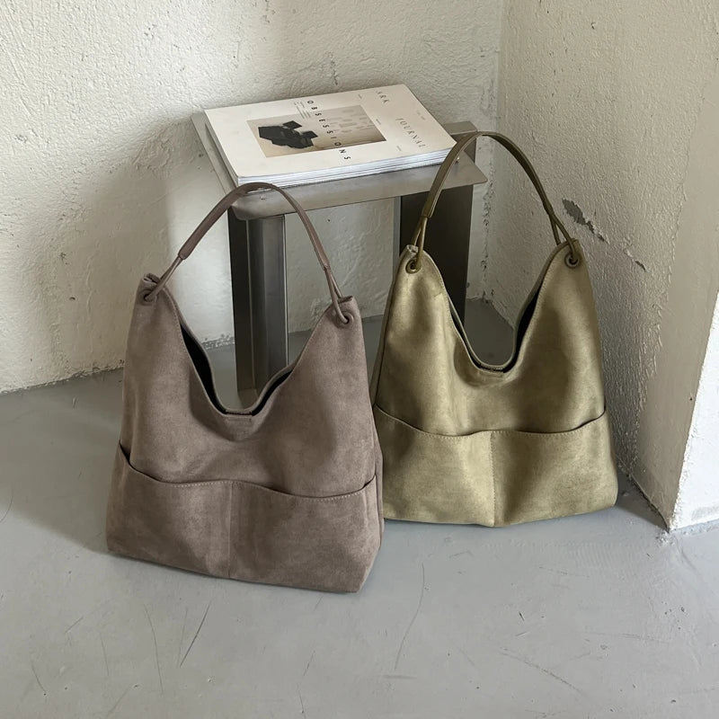 Women's Hobo Bag Vintage Large-Capacity Soft Faux-Suede Hasp Shoulder Bag with Phone Pocket