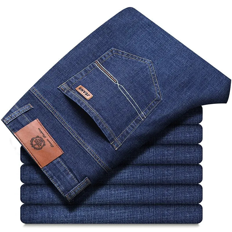 Men's Soft Straight Denim Pants Classic Business Black Biker Jeans Overalls Masculino Pantalone Hombre Mannen Homme