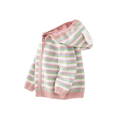 Dave & Bella Girls' Striped Hooded Knit Jacket – Cotton Zip-Up Cardigan for Kids
