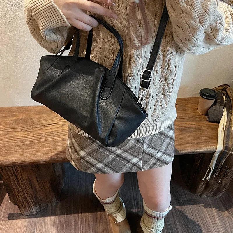 Small Leather Soft Women Tote Zipper Double Handles Crossbody Bags