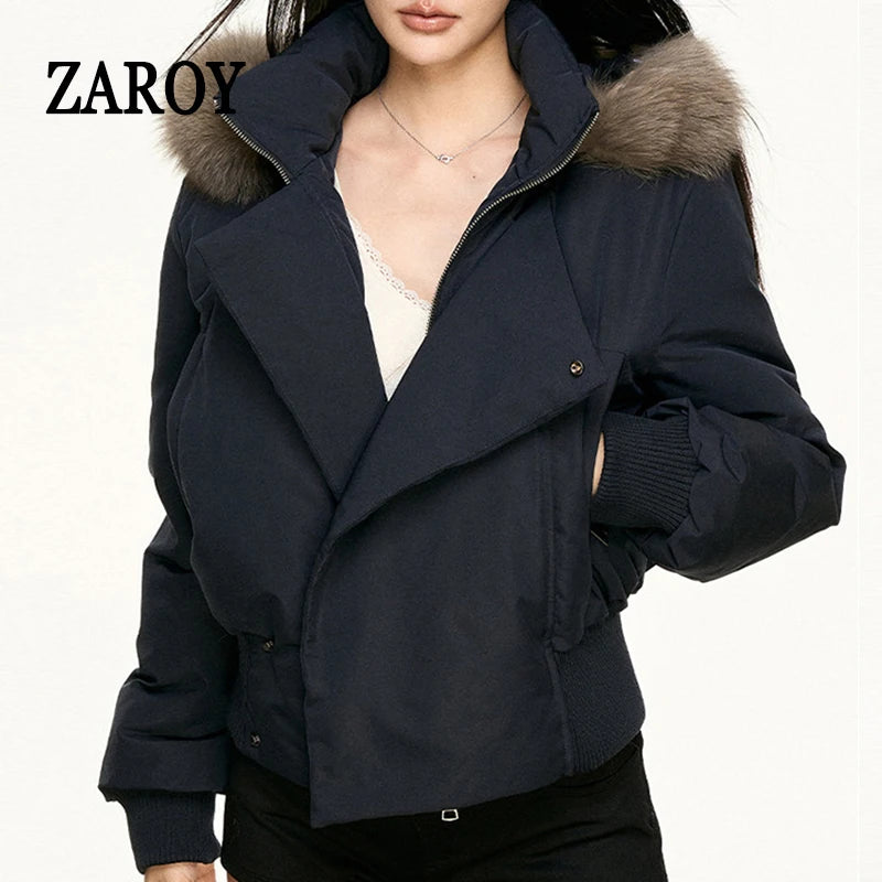 Women's Hooded Winter Bomber Jacket with Faux Fur Trim