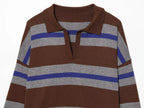 Women's Striped Polo Sweater Casual Long Sleeve Loose Pullover