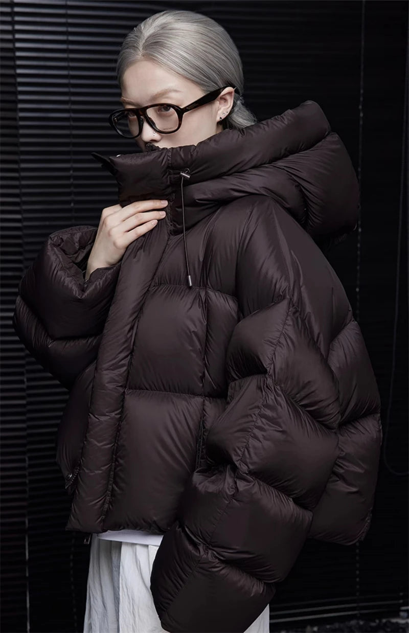 Women's Cropped Hooded Puffer Jacket with Pockets
