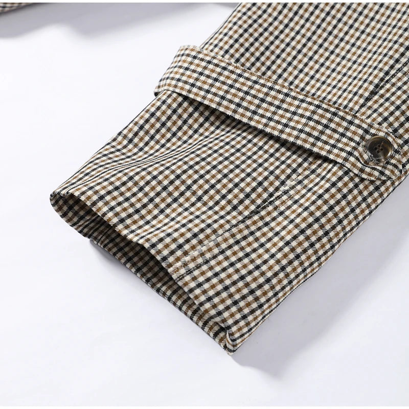 Women's Jacket Polyester Plaid Loose Stand Collar Full-Zip Full-Sleeve Casual Autumn Outerwear