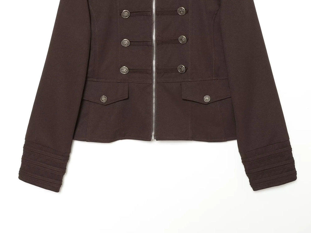 Casaco Feminino Estilo Militar com Fecho e Detalhes de Botões