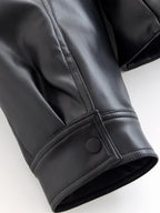 Women's Jacket Vintage Faux Leather Belted Turn-Down Lapel Full-Zip Full-Sleeve Short Motorcycle Coat