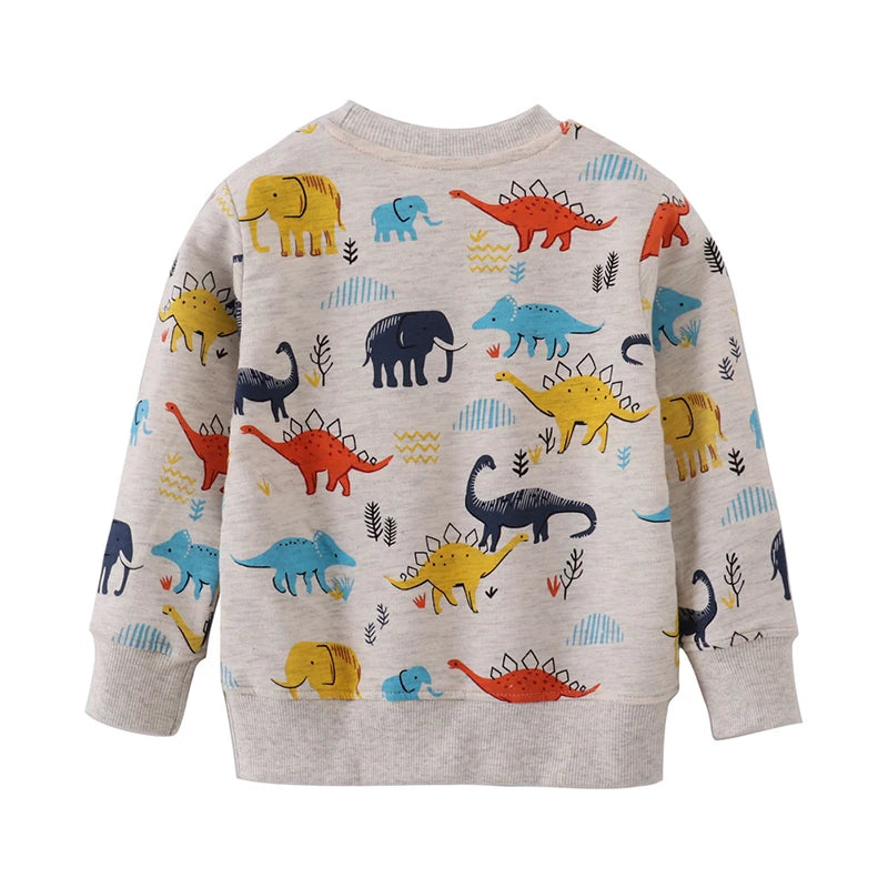 Boys' Sweatshirt Cotton Cartoon Dinosaur Animal Print Pullover Full-Sleeve Autumn Kids Top