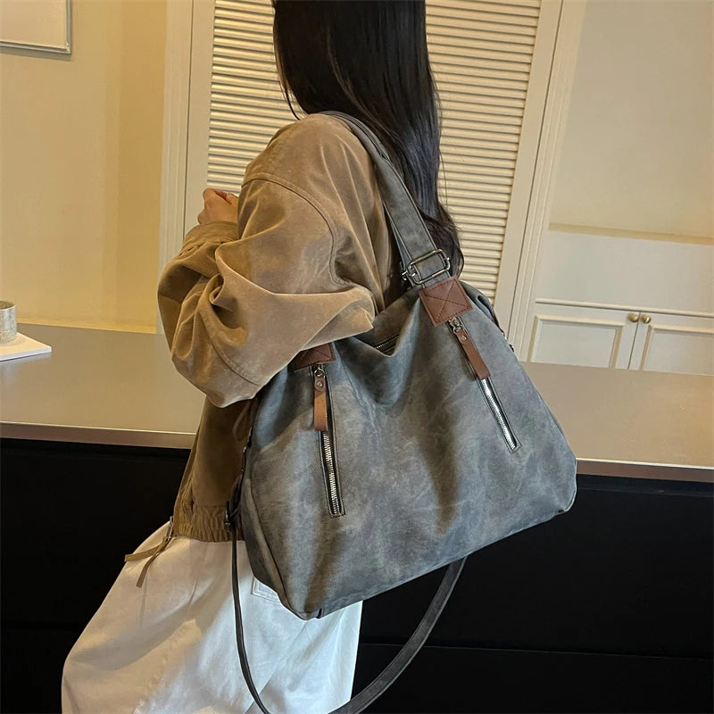 Women's Faux Leather Shoulder Bag with Zipper Closure