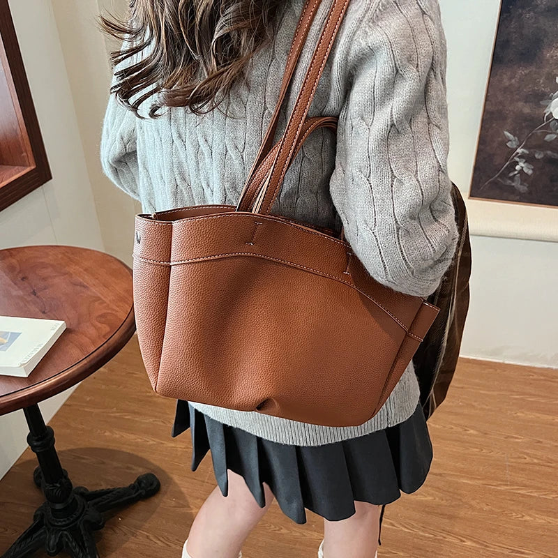 Large Leather Tote Bucket Bags Women Snap with Interior Zipper Purse Handbags