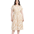 SEAQUA Plus Size Midi Dress Floral V-Neck Collared Wrap Waist Short Sleeve