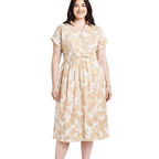 SEAQUA Plus Size Midi Dress Floral V-Neck Collared Wrap Waist Short Sleeve