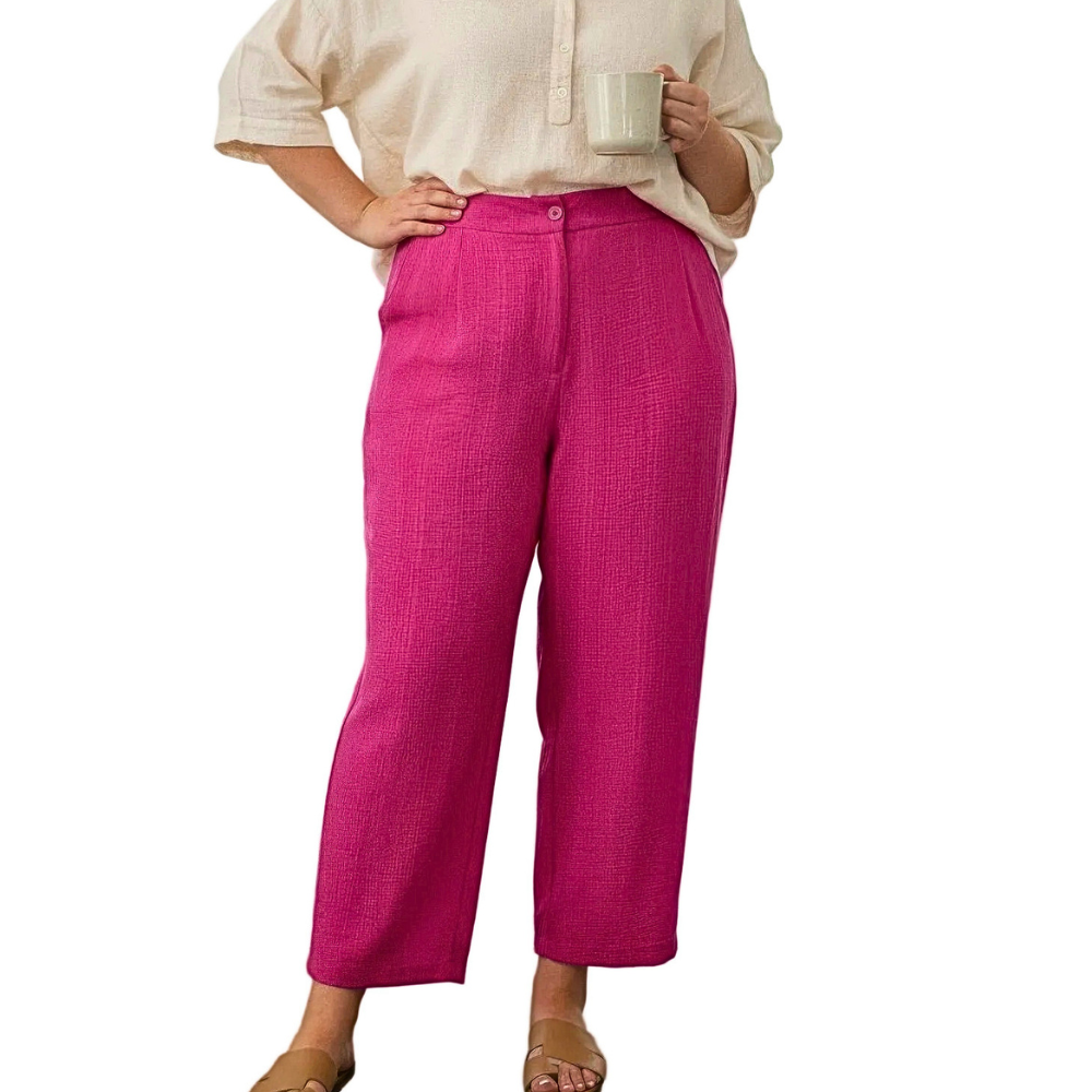 SEAQUA Plus Size Pants Linen-Blend Straight Leg High-Rise Cropped Casual