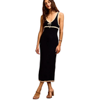 SO ME Cotton Knit Midi Dress Black V-Neck Trim Sleeveless Bodycon Slim