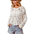 SO ME Crochet Lace Cardigan Floral Off White Button Long Sleeve Casual Top