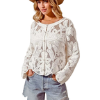 SO ME Crochet Lace Cardigan Floral Off White Button Long Sleeve Casual Top