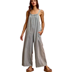 SO ME Denim Overalls Wide Leg Lightweight Cotton Sleeveless Jumpsuit