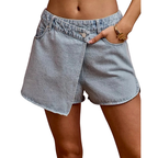 SO ME Denim Wrap Skorts Casual Washed Cotton Mini Jean Skirt with Pockets