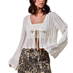 SO ME Off White Textured Cardigan V-Neck Tied Floral Long Sleeve Lightweight