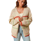 SO ME Oversized Knit Cardigan Stripe Open Long Sleeve Loose Sweater Top