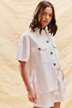 SO ME Off White Outfit Set Cotton Button-up Shirt Short Sleeve and Shorts 2 pcs