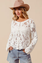 SO ME Crochet Lace Cardigan Floral Off White Button Long Sleeve Casual Top