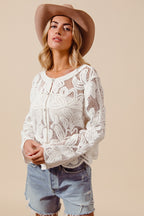 SO ME Crochet Lace Cardigan Floral Off White Button Long Sleeve Casual Top