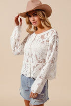 SO ME Crochet Lace Cardigan Floral Off White Button Long Sleeve Casual Top