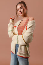 SO ME Oversized Knit Cardigan Stripe Open Long Sleeve Loose Sweater Top