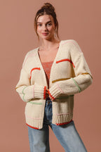SO ME Oversized Knit Cardigan Stripe Open Long Sleeve Loose Sweater Top