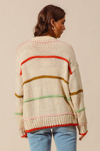 SO ME Oversized Knit Cardigan Stripe Open Long Sleeve Loose Sweater Top