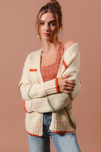 SO ME Oversized Knit Cardigan Stripe Open Long Sleeve Loose Sweater Top